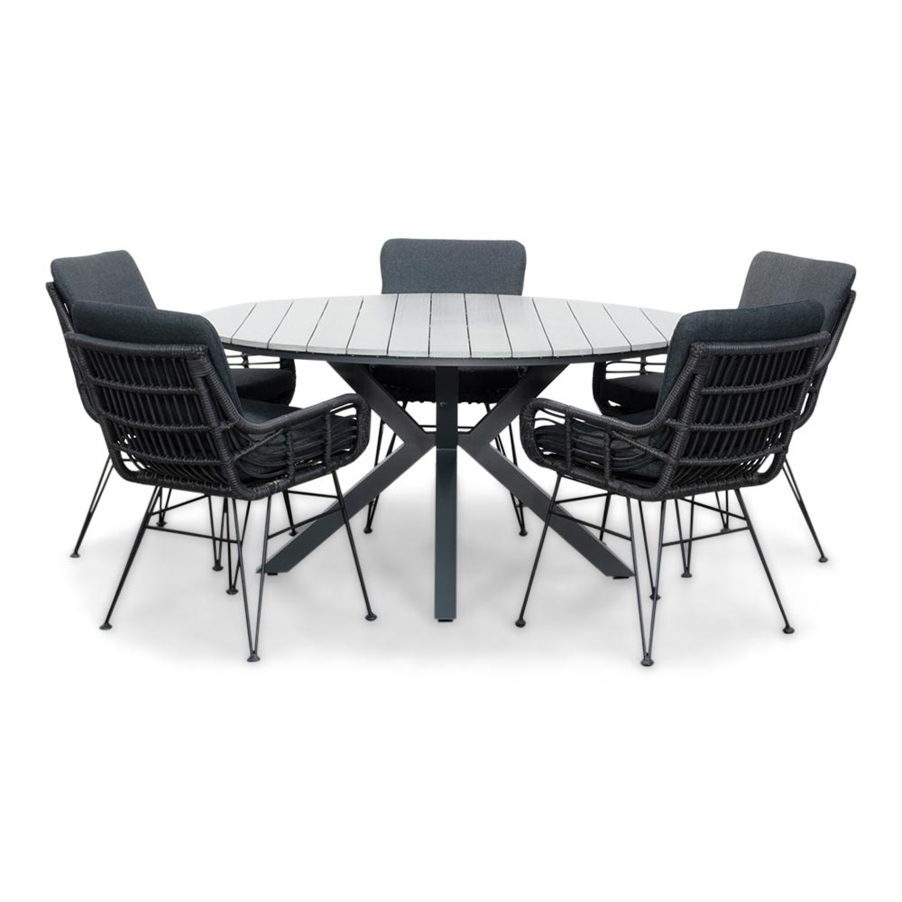 Cervo Grey/Carlos Charcoal dining tuinset | 5 personen | polywood + wicker | 144cm rond