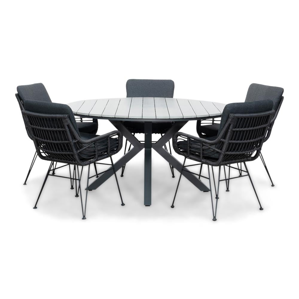 Cervo Grey/Carlos Charcoal dining tuinset | 5 personen | polywood + wicker | 144cm rond