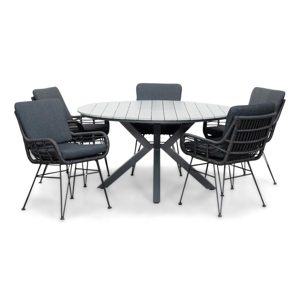 Cervo Grey/Carlos Charcoal dining tuinset | 5 personen | polywood + wicker | 144cm rond