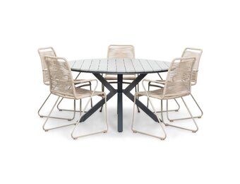 Cervo Grey/Gladys zand dining tuinset | 5 personen | polywood + touw | 144cm rond