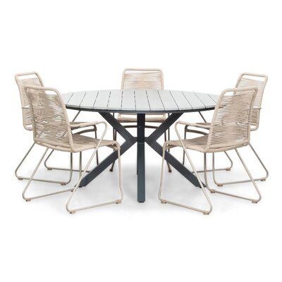 Cervo Grey/Gladys zand dining tuinset | 5 personen | polywood + touw | 144cm rond