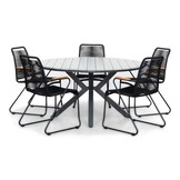Cervo Grey/Gladys zwart dining tuinset | 5 personen | polywood + touw | 144cm rond
