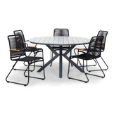Cervo Grey/Gladys zwart dining tuinset | 5 personen | polywood + touw | 144cm rond