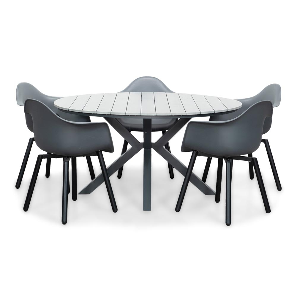 Cervo Grey/Montreux dining tuinset | 5 personen | polywood + kunststof | 144cm rond