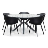 Cervo Grey/Rikki zwart dining tuinset | 5 personen | polywood + kunststof | 144cm rond