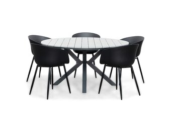 Cervo Grey/Rikki zwart dining tuinset | 5 personen | polywood + kunststof | 144cm rond