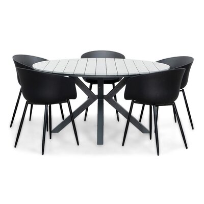 Cervo Grey/Rikki zwart dining tuinset | 5 personen | polywood + kunststof | 144cm rond