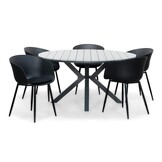 Cervo Grey/Rikki zwart dining tuinset | 5 personen | polywood + kunststof | 144cm rond