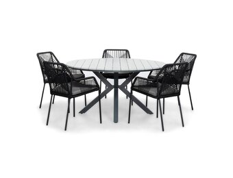 Cervo Grey/Seville zwart dining tuinset | 5 personen | polywood + touw | 144cm rond