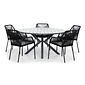 LUX outdoor living Cervo Grey/Seville zwart dining tuinset | 5 personen | polywood + touw | 144cm rond