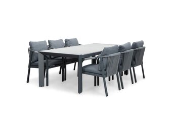 Cortona Grey/Calgary antraciet dining tuinset | 6 personen | polywood + touw | 220cm