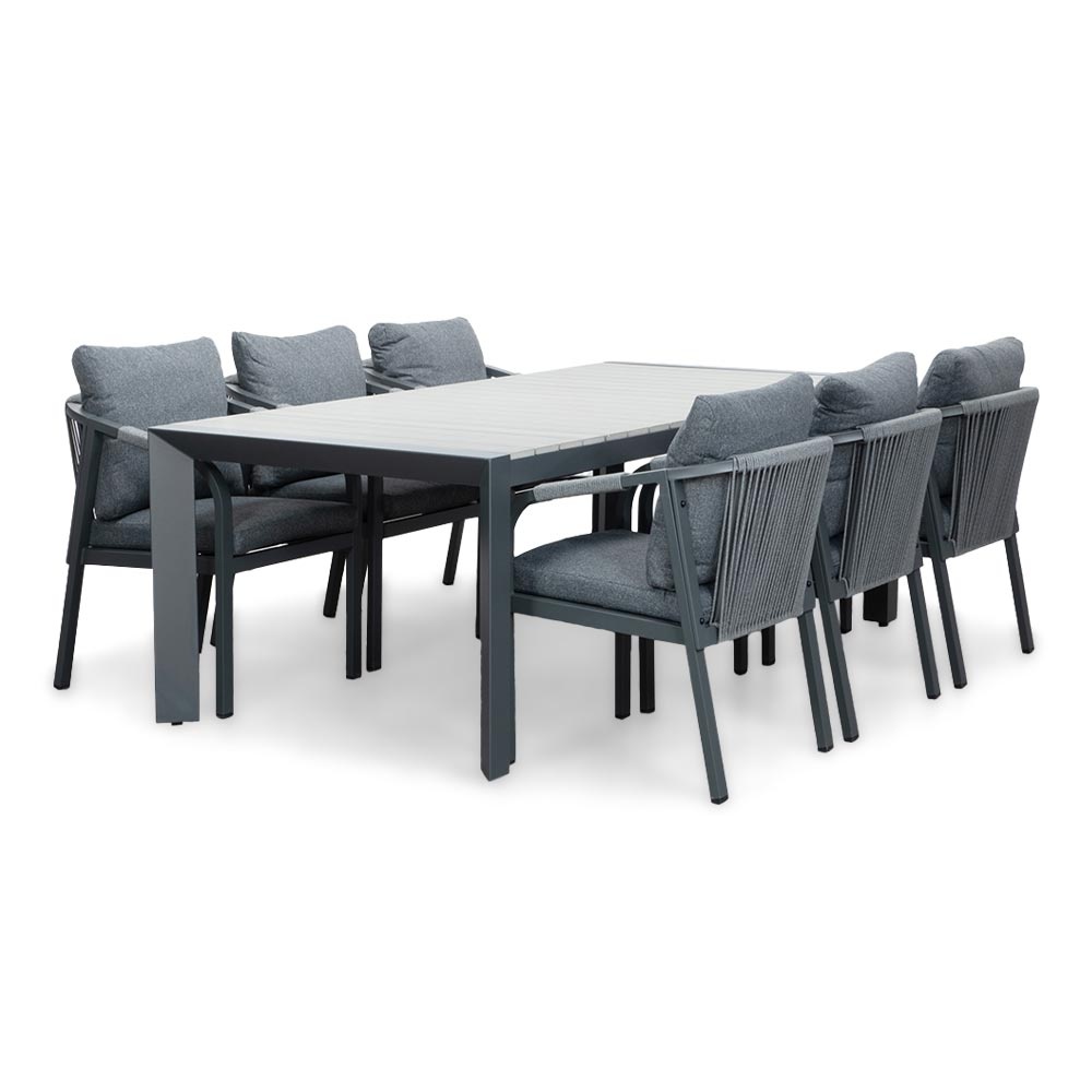 Cortona Grey/Calgary antraciet dining tuinset | 6 personen | polywood + touw | 220cm
