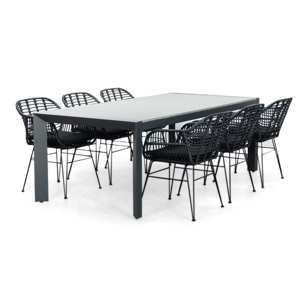 Cortona Grey/Napels dining tuinset | 6 personen | polywood + wicker | 220cm