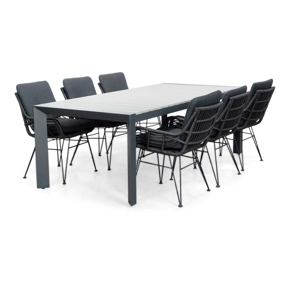 Cortona Grey/Carlos Charcoal dining tuinset | 6 personen | polywood + wicker | 220cm
