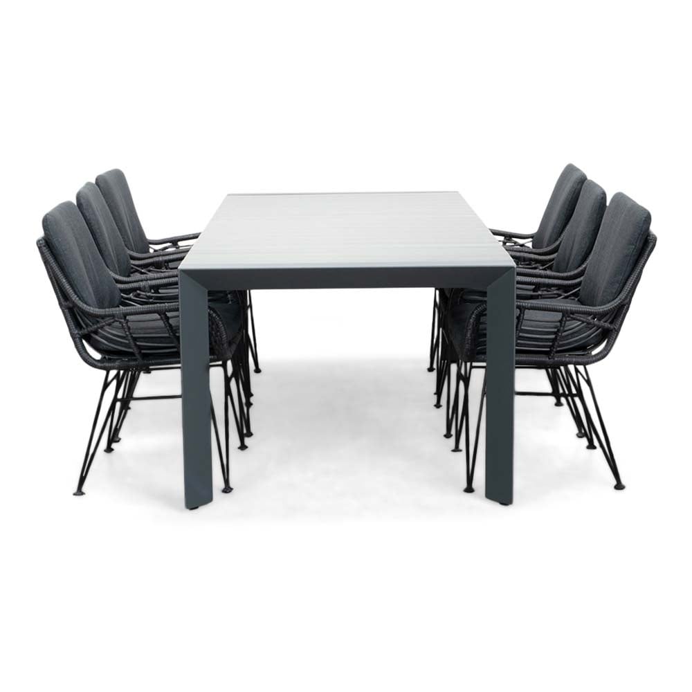 Cortona Grey/Carlos Charcoal dining tuinset | 6 personen | polywood + wicker | 220cm