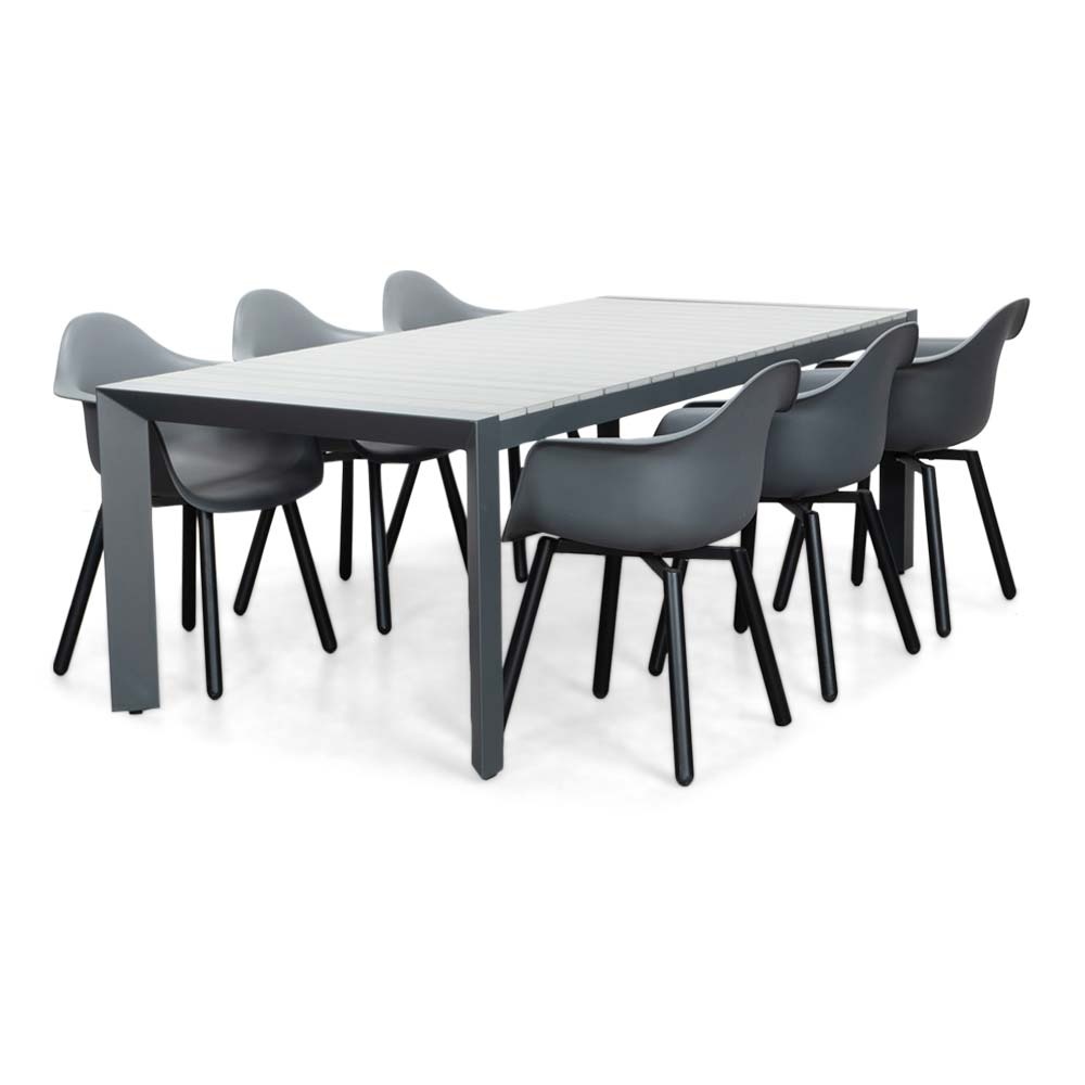 Cortona Grey/Montreux dining tuinset | 6 personen | polywood + kunststof | 220cm