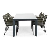 Cortona Grey/Seville olijfgroen dining tuinset | 6 personen | polywood + touw | 220cm