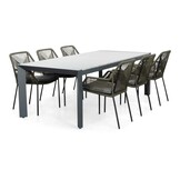 Cortona Grey/Seville olijfgroen dining tuinset | 6 personen | polywood + touw | 220cm