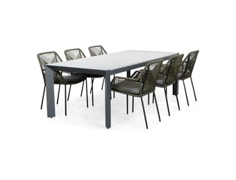 Cortona Grey/Seville olijfgroen dining tuinset | 6 personen | polywood + touw | 220cm
