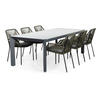 Cortona Grey/Seville olijfgroen dining tuinset | 6 personen | polywood + touw | 220cm