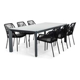 Cortona Grey/Seville zwart dining tuinset | 6 personen | polywood + touw | 220cm