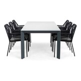 Cortona Grey/Seville zwart dining tuinset | 6 personen | polywood + touw | 220cm
