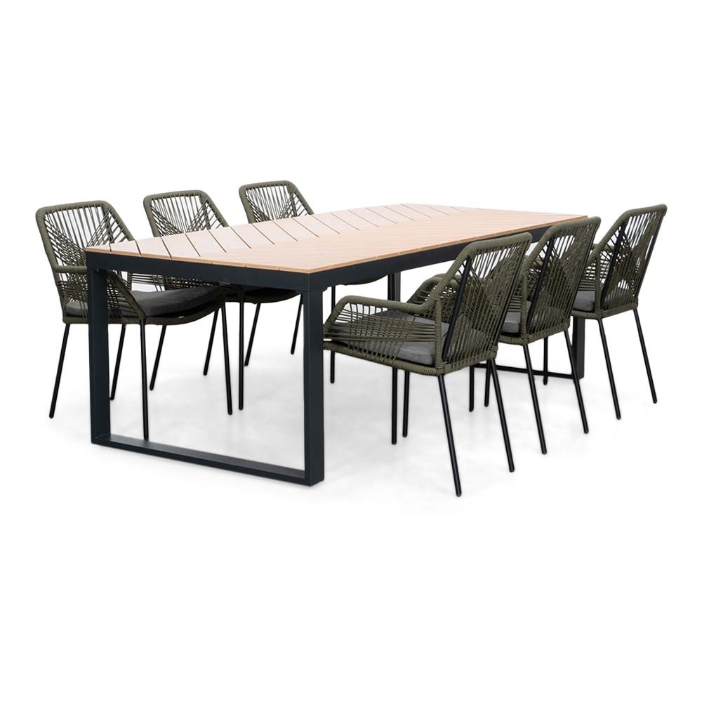 Kampa Natural/Seville olijfgroen dining tuinset | 6 personen | polywood + touw | 210cm afbeelding
