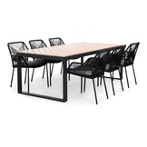 Kampa Natural/Seville zwart dining tuinset | 6 personen | polywood + touw | 210cm