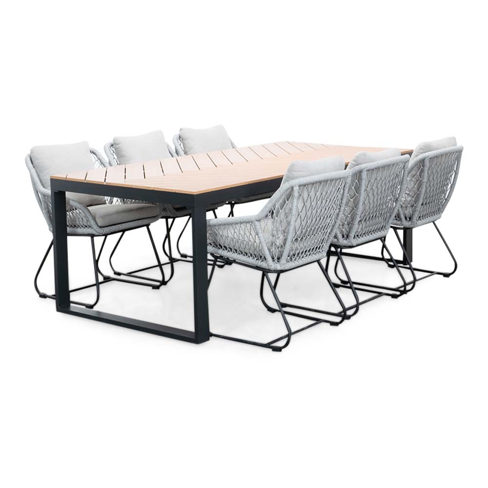 Kampa Natural/Portofino grijs dining tuinset | 6 personen | polywood + touw | 210cm