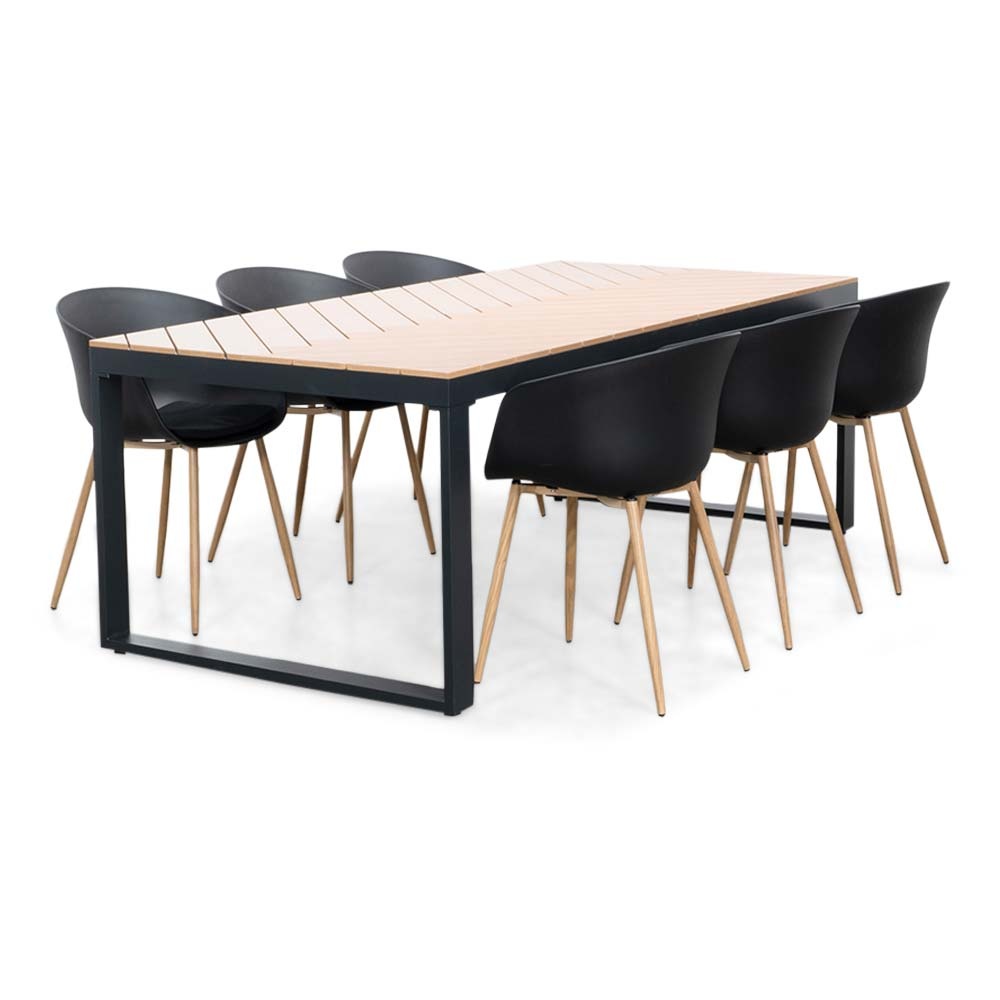 Kampa Natural/Rikki hout zwart dining tuinset | 6 personen | polywood + kunststof | 210cm afbeelding