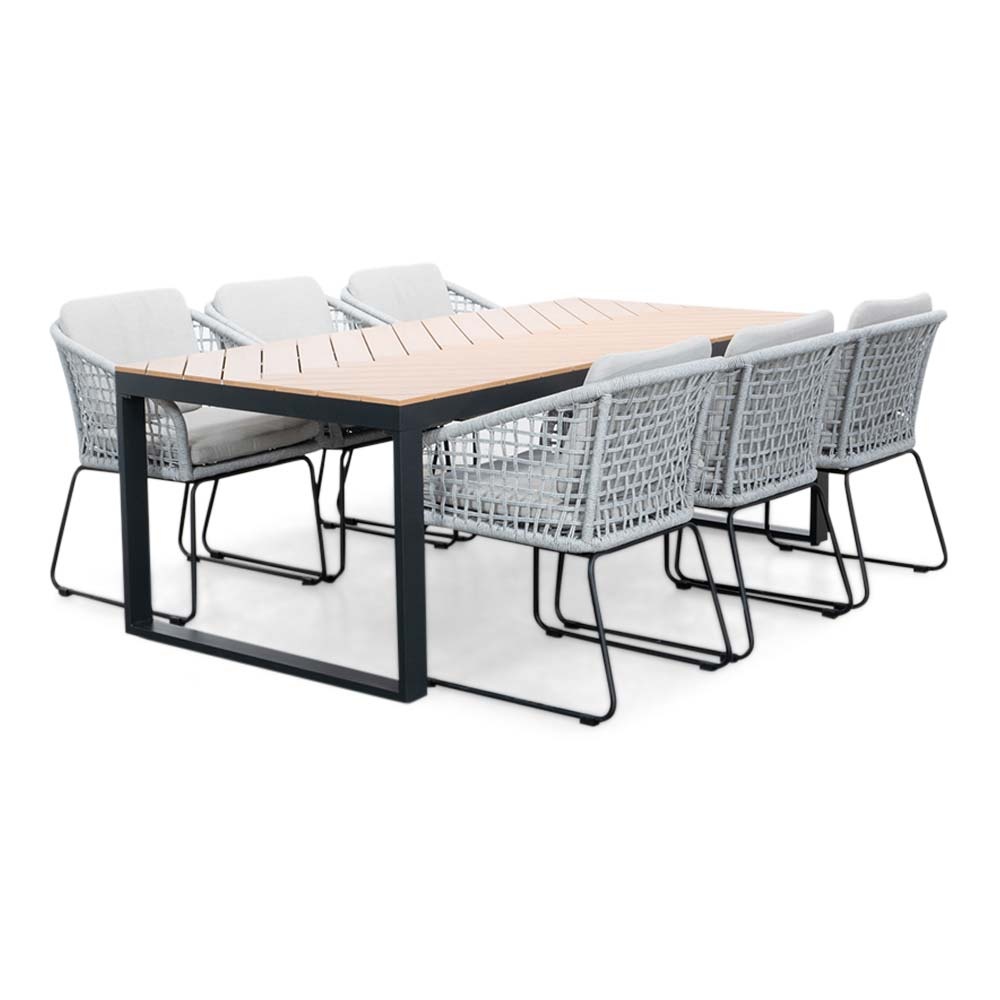 Kampa Natural/Tulum grijs dining tuinset | 6 personen | polywood + touw | 210cm afbeelding
