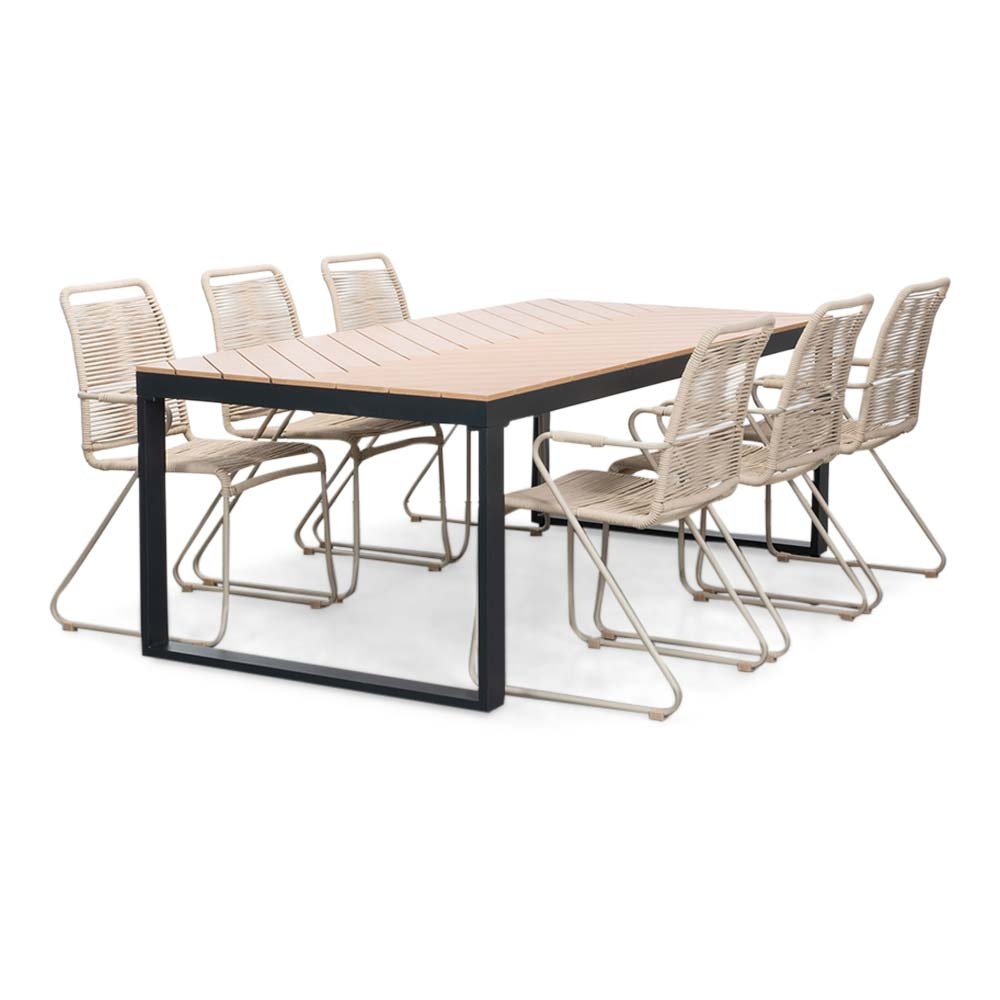 Kampa Natural/Gladys zand dining tuinset | 6 personen | polywood + touw | 210cm