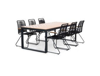 Kampa Natural/Gladys zwart dining tuinset | 6 personen | polywood + touw | 210cm