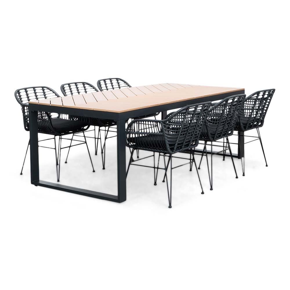 Kampa Natural/Napels dining tuinset | 6 personen | polywood + wicker | 210cm afbeelding