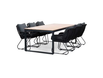 Kampa Natural/Portofino zwart dining tuinset | 6 personen | polywood + touw | 210cm
