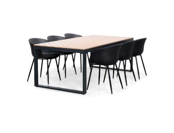 Kampa Natural/Rikki zwart dining tuinset | 6 personen | polywood + kunststof | 210cm