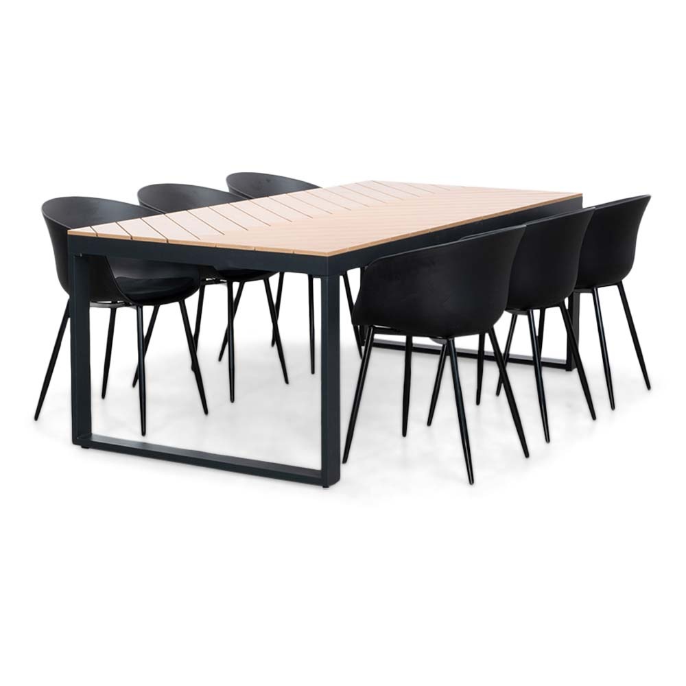 Kampa Natural/Rikki zwart dining tuinset | 6 personen | polywood + kunststof | 210cm