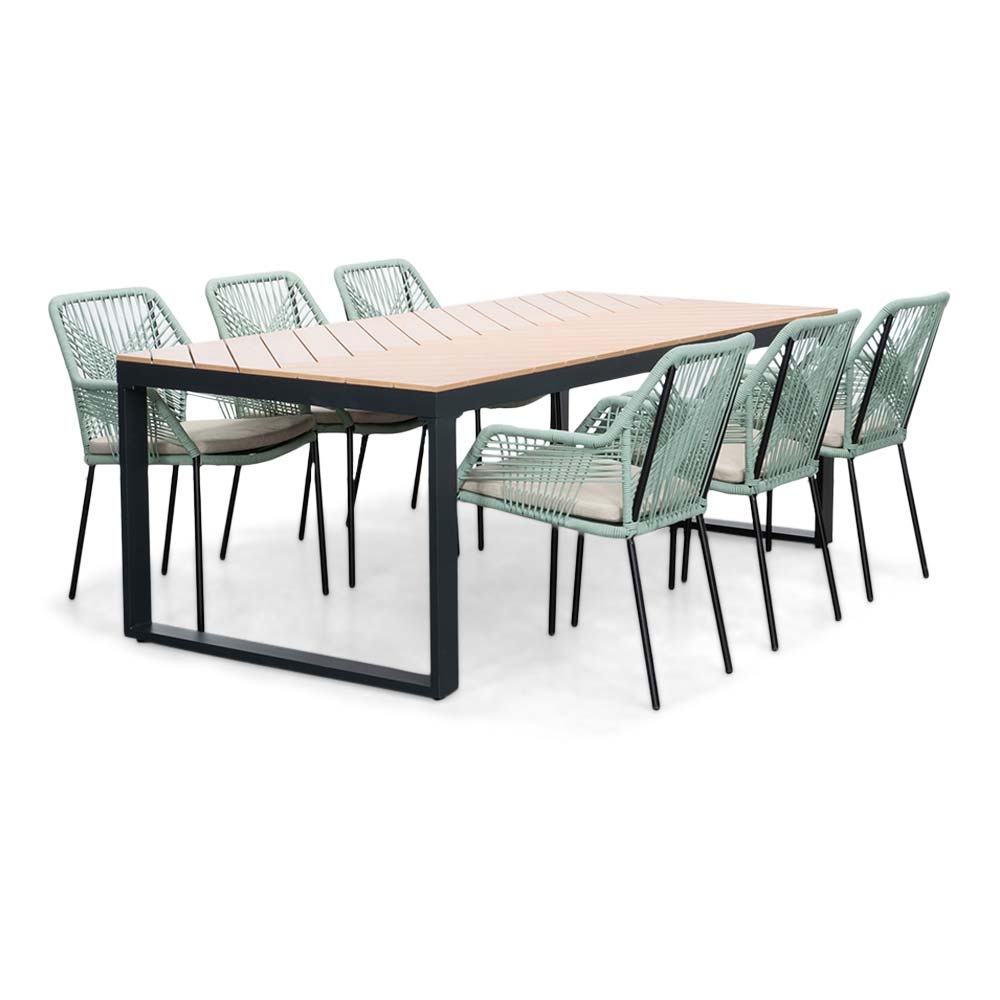 Kampa Natural/Seville mint dining tuinset | 6 personen | polywood + touw | 210cm afbeelding