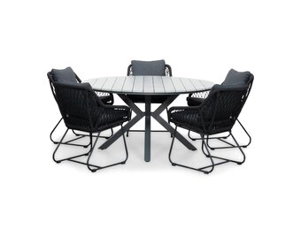 Cervo Grey/Portofino zwart dining tuinset | 5 personen | polywood + touw | 144cm