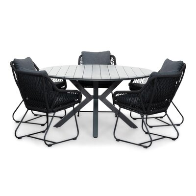 Cervo Grey/Portofino zwart dining tuinset | 5 personen | polywood + touw | 144cm