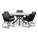 Cervo Grey/Portofino zwart dining tuinset | 5 personen | polywood + touw | 144cm