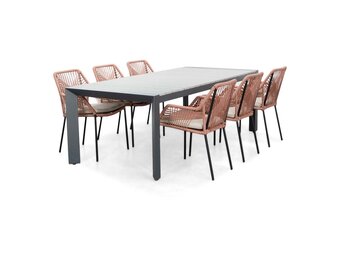 Cortona Grey/Seville terra dining tuinset | 6 personen | polywood + touw | 220cm