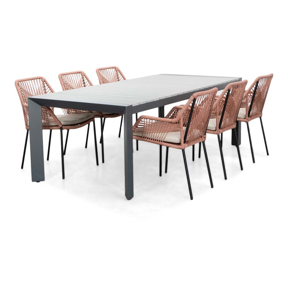 Cortona Grey/Seville terra dining tuinset | 6 personen | polywood + touw | 220cm