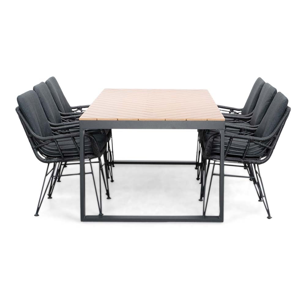 Kampa/Carlos Charcoal dining tuinset | 6 personen | polywood + wicker | 210 cm
