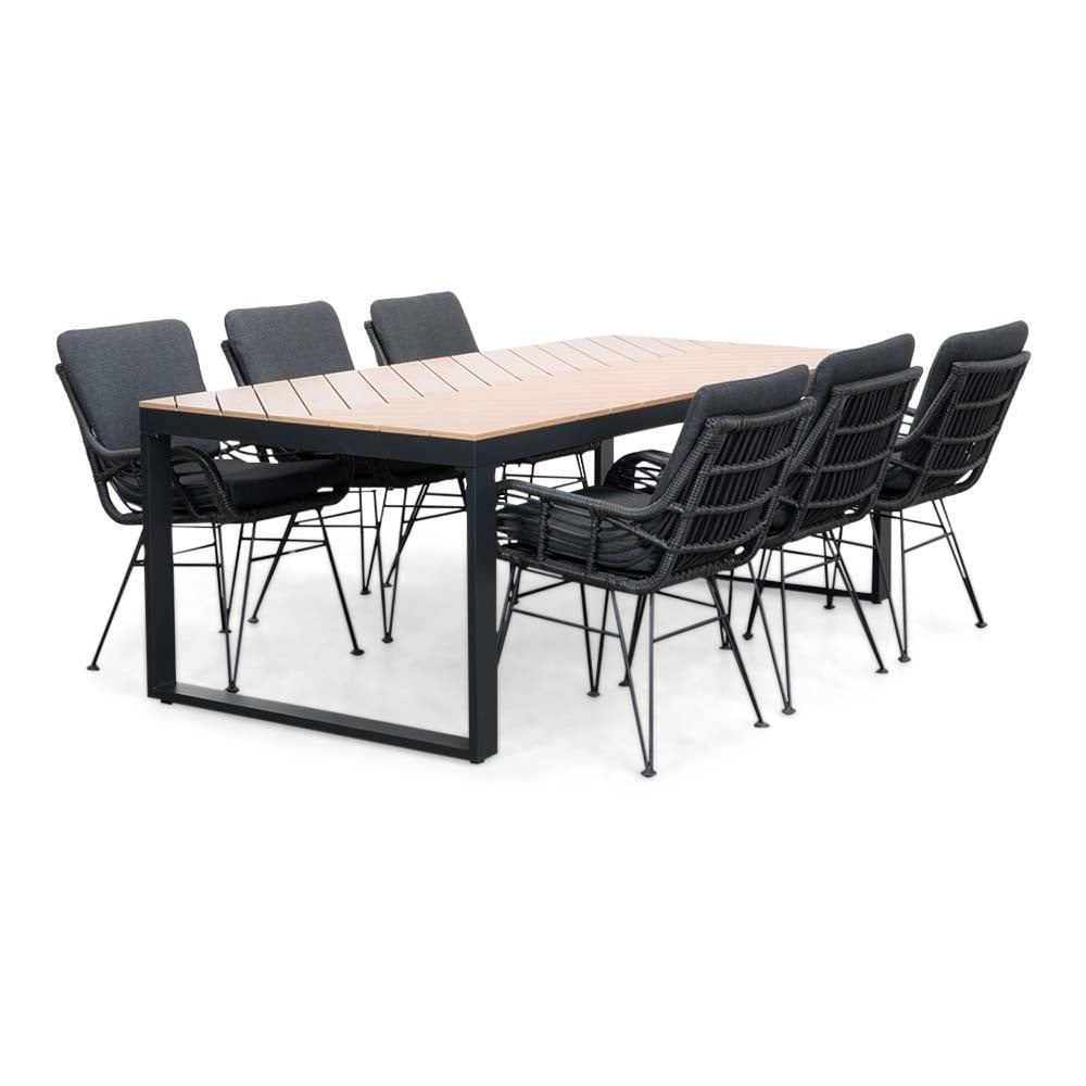 Kampa/Carlos Charcoal dining tuinset | 6 personen | polywood + wicker | 210 cm