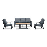 Budapest stoel-bank loungeset met verstelbare tafel 5 personen | aluminium + polywood | antraciet | 4-delig