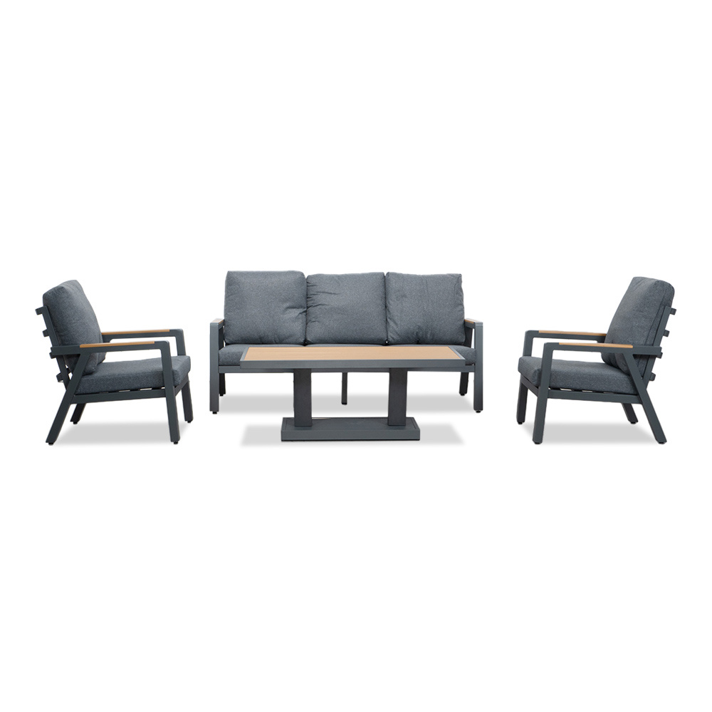 Budapest stoel-bank loungeset met verstelbare tafel 5 personen | aluminium + polywood | antraciet | 4-delig