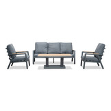 Budapest stoel-bank loungeset met verstelbare tafel 5 personen | aluminium + polywood | antraciet | 4-delig