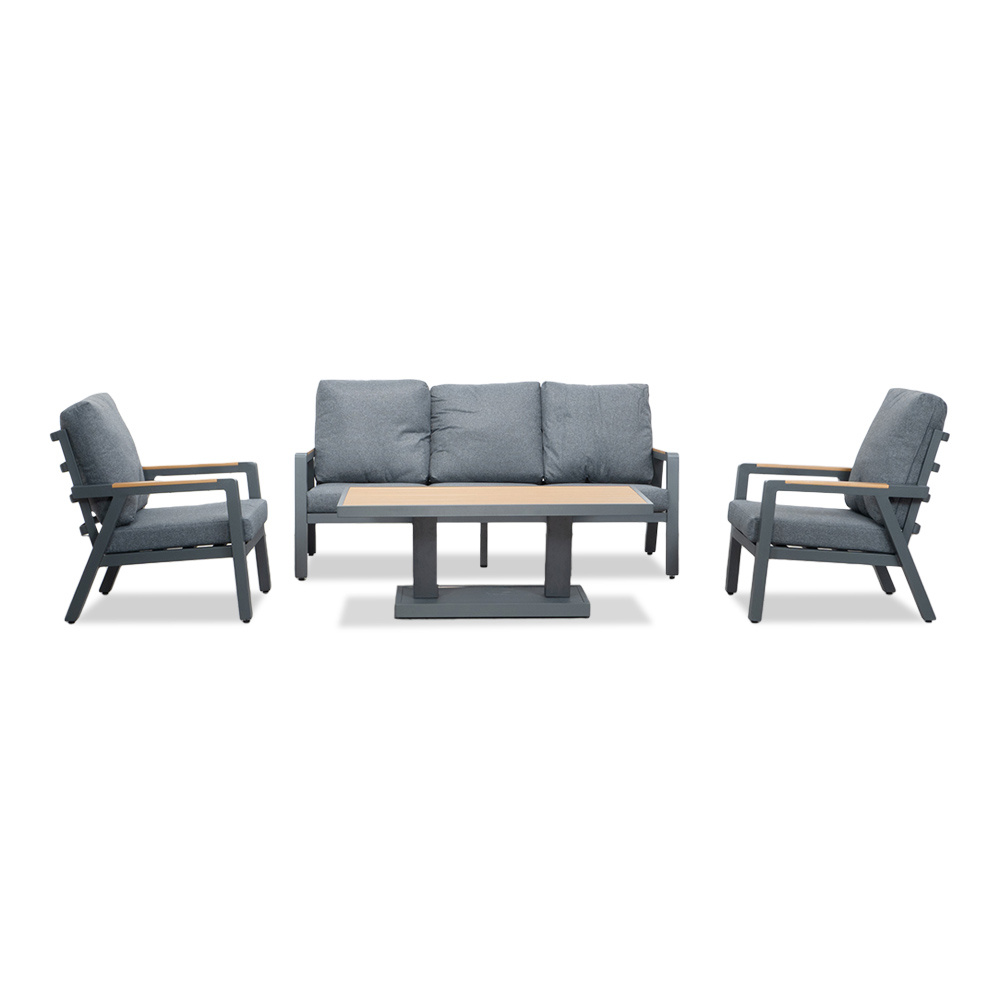 Budapest stoel-bank loungeset met verstelbare tafel 5 personen | aluminium + polywood | antraciet | 4-delig