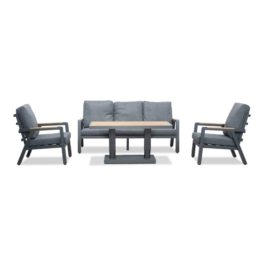 Budapest stoel-bank loungeset met verstelbare tafel 5 personen | aluminium + polywood | antraciet | 4-delig